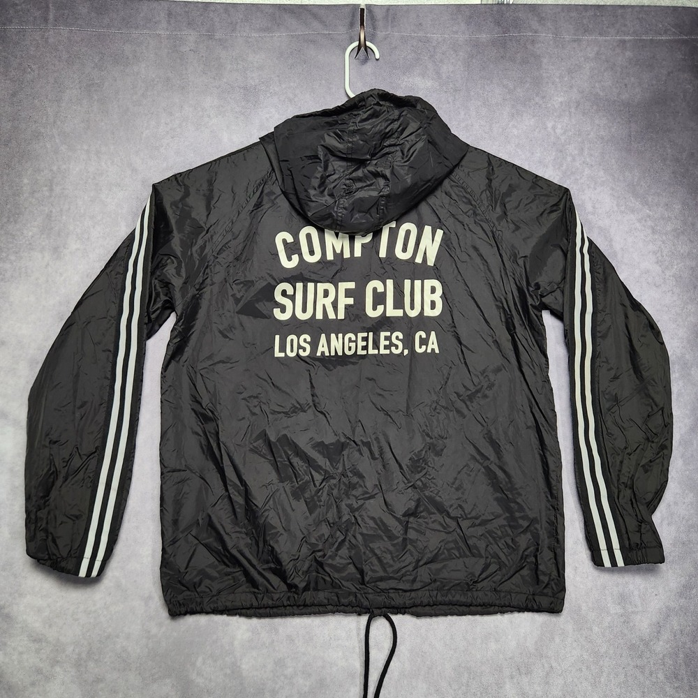 Matix LA‎ CA Black Rain Jacket Mens XL Compton Surf Club Athletic Stripes Hooded